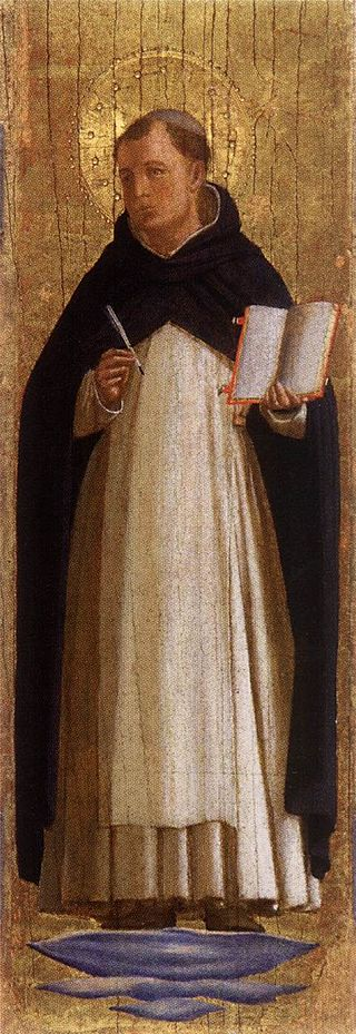 São Tomás de Aquino. c. 1395. Por Fra Angelico. Santo Tomás escreveu comentários ao Pai Nosso.