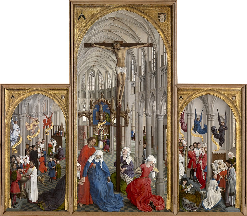pintura Retábulo dos Sete Sacramentos, Rogier van der Weyden, nela o sacramento da confissão é também retratada