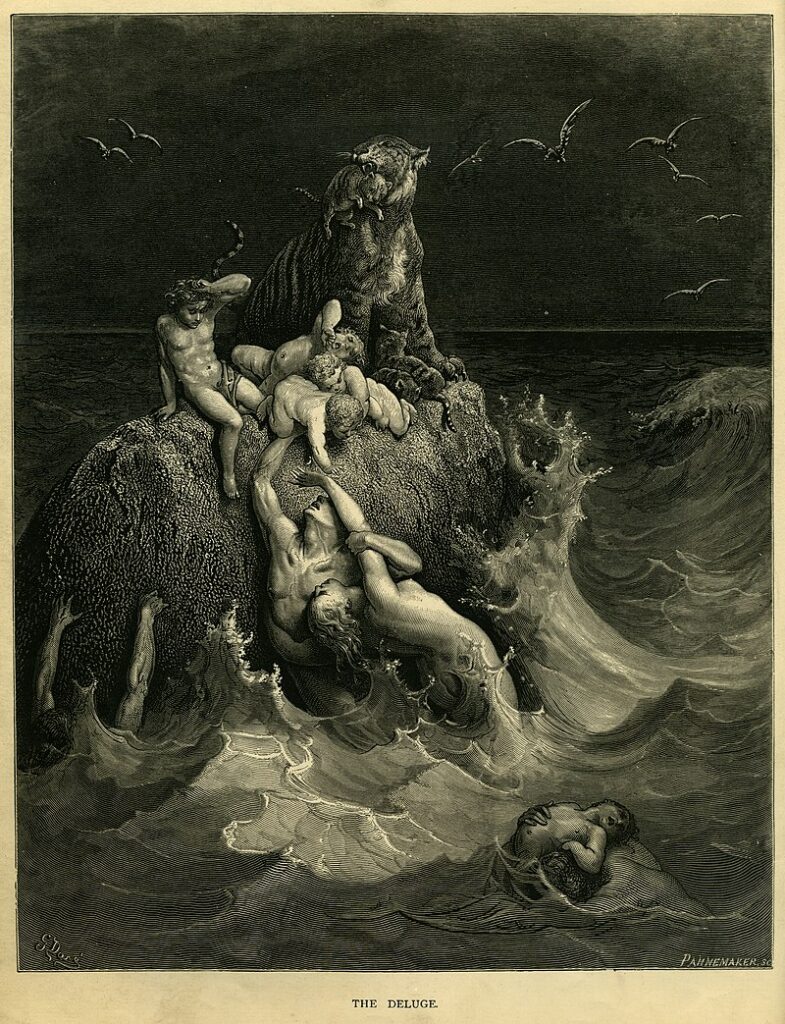 O dilúvio, por Gustave Doré., cena do Antigo Testamento.