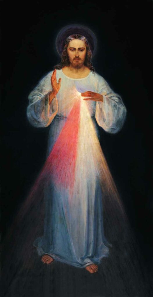 Imagem de Jesus Misericordioso, celebrado no Domingo da Misericórdia, dia da canonização de Santa Faustina.