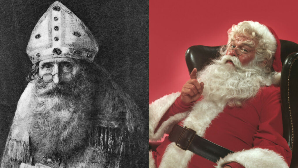 imagem do Papai Noel e do santo católico no qual foi inspirado, São Nicolau.