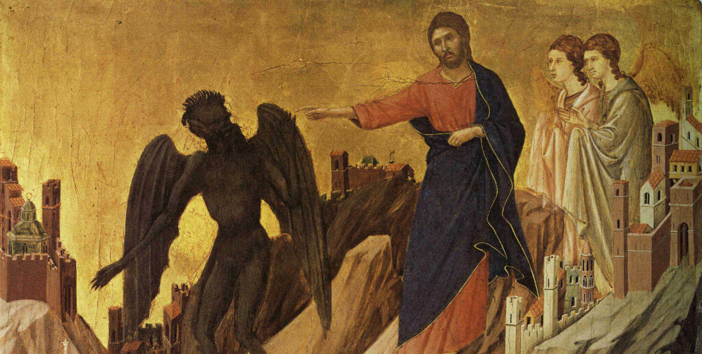 imagem de jesus e as tentações no deserto. 