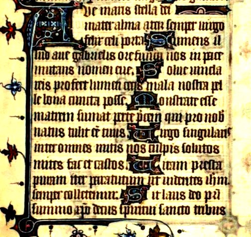 Oração Ave Maris Stella em um hinário do século 14.
