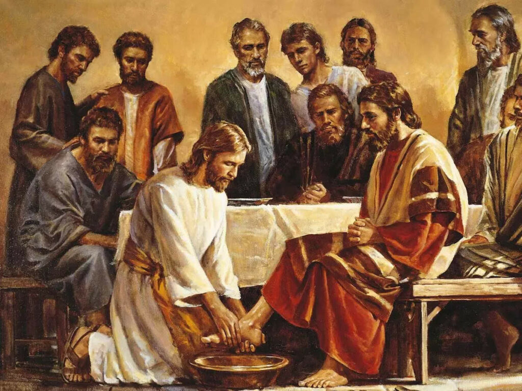 Jesus lavando os pés dos discípulos, na quinta-feira do tríduo pascal. 